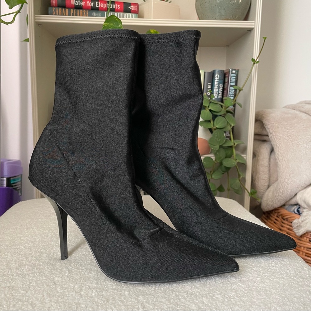 Calvin Klein Black Pointed Toe Stiletto Sock Boots